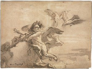 Geblinddoekte Cupido en twee duiven door Giovanni Domenico Tiepolo
