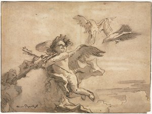 Cupido Geblinddoekt en Twee Duiven, 1757 of later door Giovanni Domenico Tiepolo