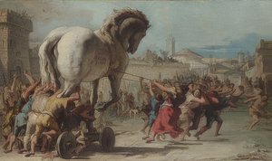De processie van het Trojaanse paard naar Troje. Circa 1760
