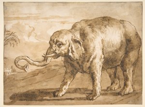Olifant in een landschap door Giovanni Domenico Tiepolo