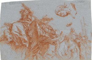 Figur der Asia, römischer Imperator; verso: Skizze des Flussgottes Nil door Giovanni Domenico Tiepolo