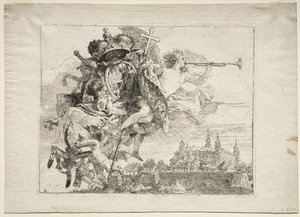 Vlucht naar Egypte: Toewijding met Gevleugelde Figuur van Roem die de Wapens van de Prins-Bisschop van Würzburg Draagt door Giovanni Domenico Tiepolo