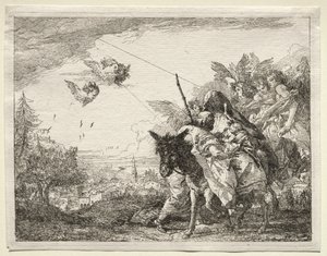 Vlucht naar Egypte: Jozef pauzeert om naar het kind Christus te kijken door Giovanni Domenico Tiepolo