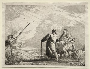 Vlucht naar Egypte: De Heilige Familie komt aan bij de oever van de rivier door Giovanni Domenico Tiepolo