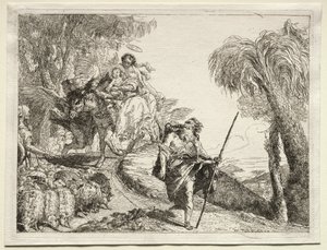 Vlucht naar Egypte: De Heilige Familie en de Kudde Schapen door Giovanni Domenico Tiepolo