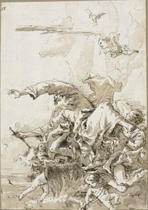 God de Vader Ondersteund door Engelen in Wolken, II door Giovanni Domenico Tiepolo