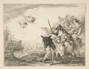 Jozef Contempleert het Kind Jezus, uit de serie Idee pittoresche sopra la fuga in Egitto door Giovanni Domenico Tiepolo