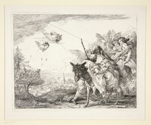 Jozef Contempleert het Kind Jezus, uit de serie Idee pittoresche sopra la fuga in Egitto (Vlucht naar Egypte) door Giovanni Domenico Tiepolo