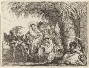 Jozef Knielt met het Kind voor Maria op de Ezel door Giovanni Domenico Tiepolo