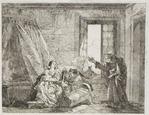 Jozef vertelt Maria over hun aanstaande vertrek, plaat vier uit De vlucht naar Egypte door Giovanni Domenico Tiepolo