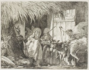Jozef en Maria Zoeken Onderdak, plaat vijf uit De Vlucht naar Egypte door Giovanni Domenico Tiepolo