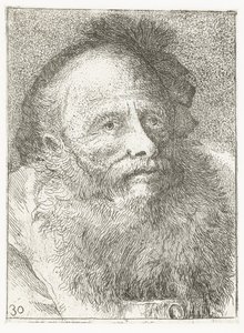 Man met baard en hoofddeksel met veer door Giovanni Domenico Tiepolo