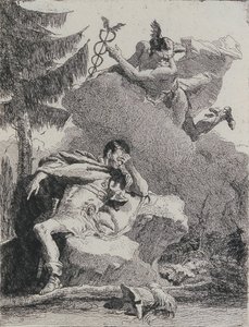 Mercurius verschijnt aan Aeneas in een droom, 1757 door Giovanni Domenico Tiepolo