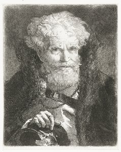 Oude man in mantel met bontkraag en helm door Giovanni Domenico Tiepolo