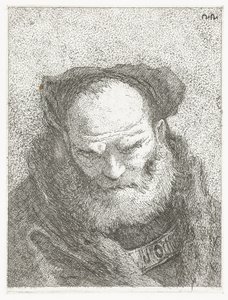 Oude man met baard en gebogen hoofd