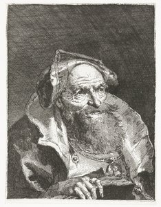 Oude man met ketting en boek door Giovanni Domenico Tiepolo