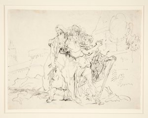 Priamus en metgezellen buiten de muren van Troje door Giovanni Domenico Tiepolo