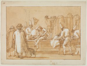 Punchinello als Schneidergehilfe door Giovanni Domenico Tiepolo