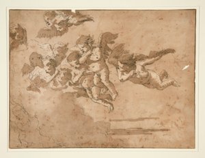 Putti Vliegend in Wolken door Giovanni Domenico Tiepolo
