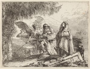 De vlucht, Heilige Familie wandelend met engel