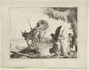 De Vlucht naar Egypte: De Vlucht met de Madonna Rechts Ondersteund door Engelen door Giovanni Domenico Tiepolo