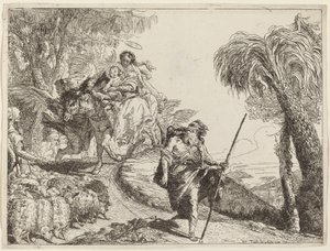 De vlucht met Jozef op de voorgrond door Giovanni Domenico Tiepolo