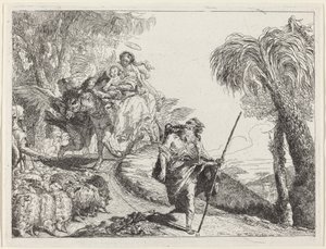 De Vlucht met Jozef op de Voorgrond door Giovanni Domenico Tiepolo