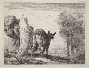 De vlucht met de Heilige Familie links door Giovanni Domenico Tiepolo