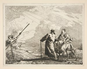 De heilige familie arriveert aan de rand van een rivier, uit de serie Idee pittoresche sopra la fuga in Egitto (Vlucht naar Egypte)