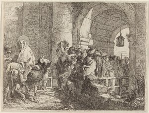 De Heilige Familie Komt aan bij een Stadspoort door Giovanni Domenico Tiepolo