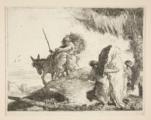 De Heilige Familie tussen twee engelen, uit de serie Idee pittoresche sopra la fuga in Egitto (Vlucht naar Egypte) door Giovanni Domenico Tiepolo