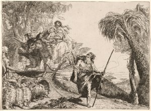 De Heilige Familie die een Pad Nabij Herders Afdalen door Giovanni Domenico Tiepolo