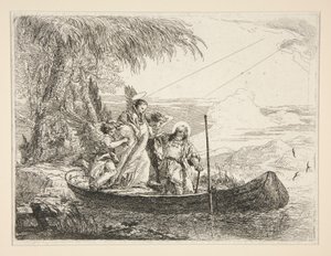 De Heilige Familie gaat aan boord, uit de serie Idee pittoresche sopra la fuga in Egitto door Giovanni Domenico Tiepolo