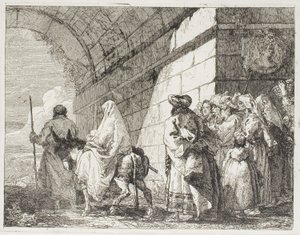 De Heilige Familie Verlaat een Stadspoort, plaat zeven uit De Vlucht naar Egypte