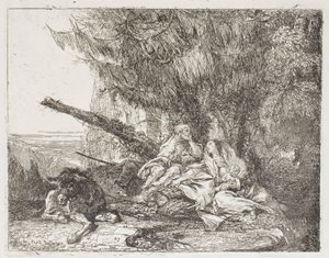 De Heilige Familie Rustend in een Bos, plaat 23 uit De Vlucht naar Egypte door Giovanni Domenico Tiepolo