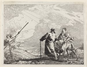 De Heilige Familie aan de Oever van de Rivier door Giovanni Domenico Tiepolo