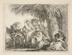De Heilige Familie onder een Palmboom, uit de serie Idee pittoresche sopra la fuga in Egitto door Giovanni Domenico Tiepolo