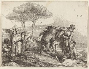 De Madonna en Kind links, met een rij engelen door Giovanni Domenico Tiepolo