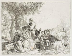 De Rust Tijdens De Vlucht, plaat dertien uit De Vlucht naar Egypte door Giovanni Domenico Tiepolo