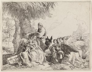 De Rust tijdens de Vlucht, met Aanbiddende Engelen door Giovanni Domenico Tiepolo