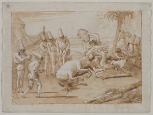 De vrouw met een tamboerijn door Giovanni Domenico Tiepolo