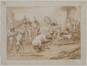 De vrouw met een tamboerijn, 1790s door Giovanni Domenico Tiepolo