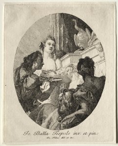 Drie Vrouwen die Geschenken van Marcus Antonius aan Cleopatra Presenteren door Giovanni Domenico Tiepolo