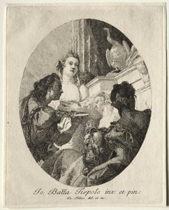 Drie Vrouwen die Geschenken van Marcus Antonius aan Cleopatra Presenteren door Giovanni Domenico Tiepolo