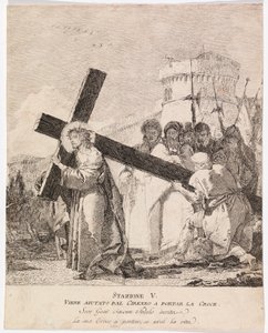 Via crucis - Statie V. Simon van Cyrene helpt Jezus het kruis te dragen door Giovanni Domenico Tiepolo