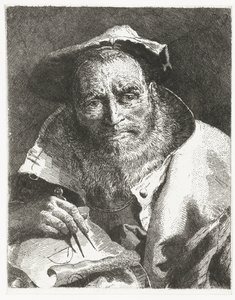 Wetenschapper met baret op hoofd en passer in hand door Giovanni Domenico Tiepolo