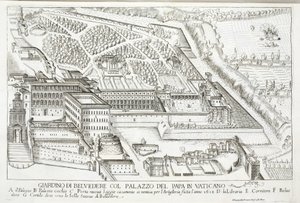 Uitzicht op de Belvedere-tuinen in het Pauselijk Paleis, Vaticaan
