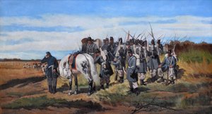 Een militaire verkenning, verkenning, ca. 1861 door Giovanni Fattori