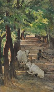 Laan met ossen en steenbrekers, ca. 1875 door Giovanni Fattori