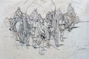 Konvooi van voorraden op mars door Giovanni Fattori